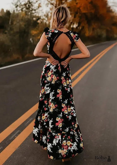 V-neck Backless Boho Maxi Dress Aisha